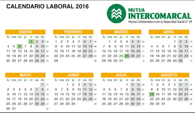 Disponible en el portal web de Mutua Intercomarcal la herramienta para elaborar el Calendario Laboral 2016