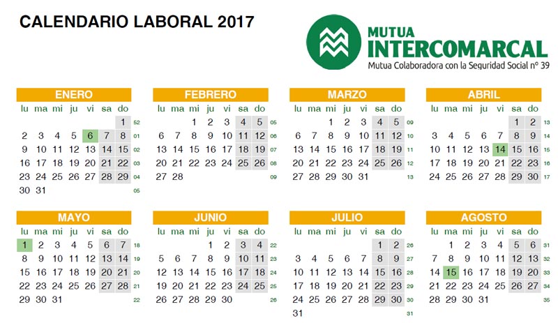 Ya est disponible en la web de Mutua Intercomarcal el aplicativo para elaborar el Calendario Laboral 2017